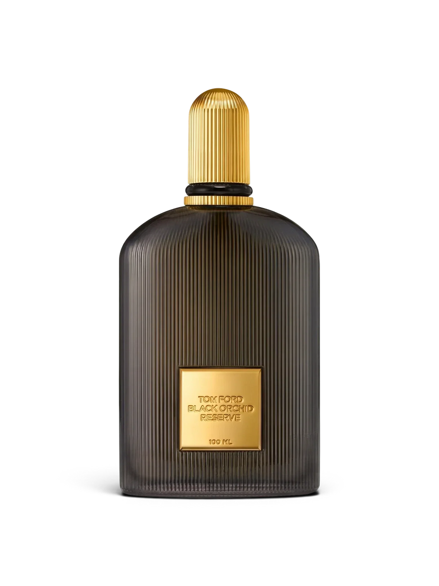 euaden Tom Ford Black Orchid Reserve unisex parfüm, altın kapaklı ve çizgili koyu cam şişeli 100 ml lüks koku