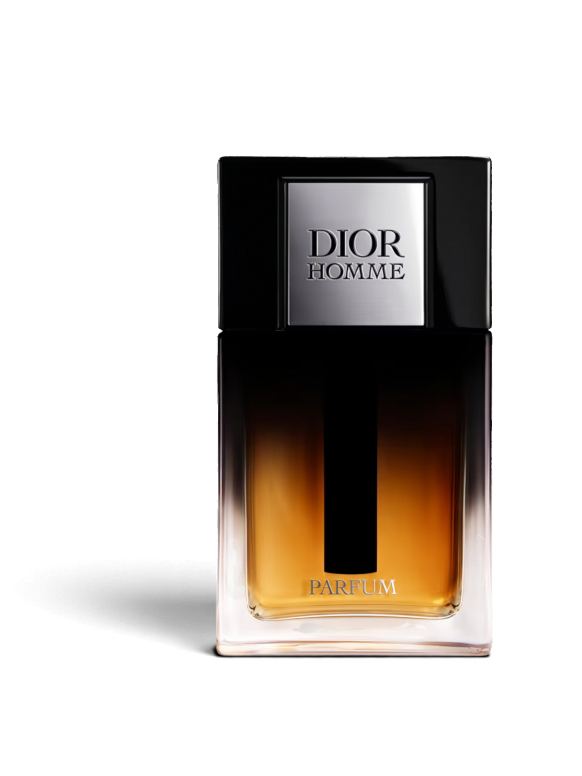 Euaden koleksiyonundan Dior Homme Parfum erkek parfümü, şık siyah ve kehribar renkli cam şişesiyle.