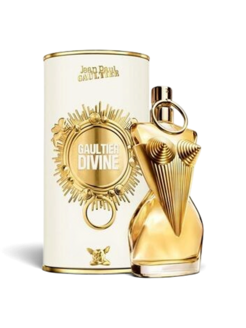 euaden Jean Paul Gaultier Gaultier Divine kadın parfümü, altın renkli ikonik korse şişesi ve özel kutusu ile.