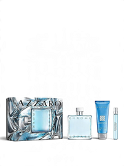 euaden Azzaro Chrome erkek parfüm hediye seti, 100ml EDT, 75ml duş jeli ve 10ml seyahat boyu parfüm içerir.