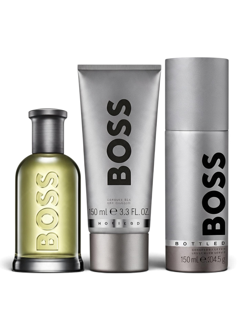 euaden Hugo Boss Bottled erkek bakım seti, parfüm, duş jeli ve deodorant sprey içeren lüks hediye kutusu