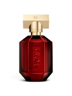 euaden HUGO BOSS The Scent For Her Elixir kadın parfümü, altın kapaklı şık ve koyu kırmızı cam şişe tasarımı
