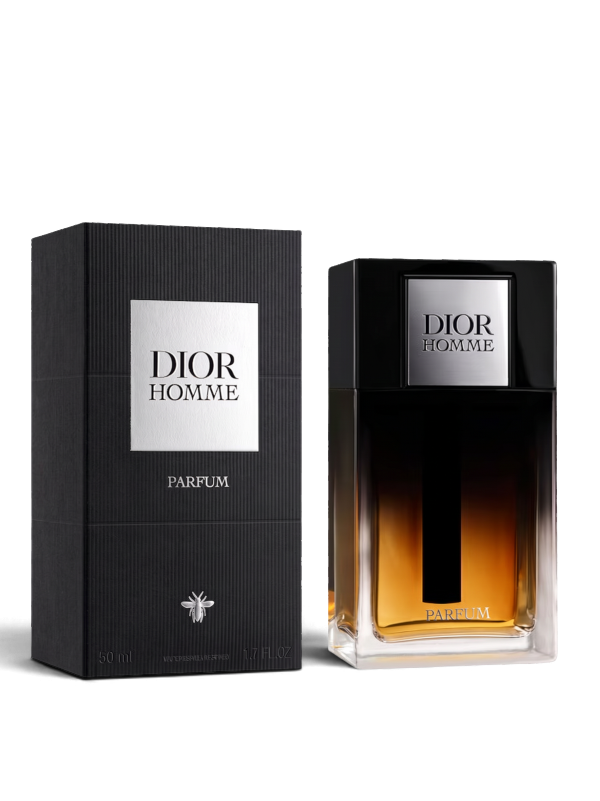 euaden Dior Homme Parfum erkek parfüm şişesi ve siyah kutusu, yoğun deri ve süsen notalı lüks koku tasarımı