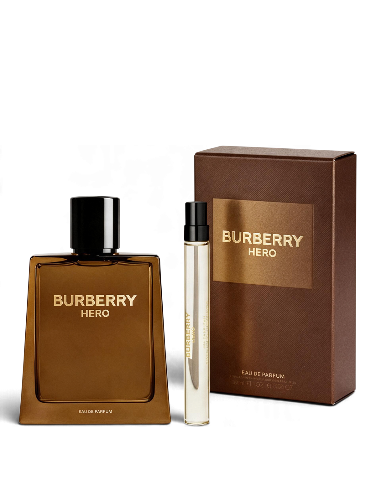 euaden Burberry Hero erkek parfüm hediye seti, 100ml EDP şişe, 10ml seyahat boyu ve şık kahverengi kutusu ile