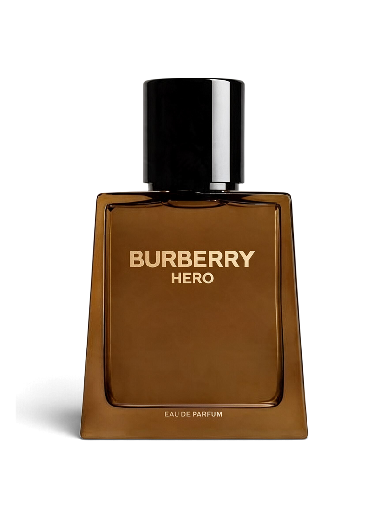 Euaden Burberry Hero erkek parfümü, şık kahverengi cam şişesi ve siyah kapağı ile modern odunsu koku tasarımı.