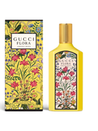 euaden Gucci Flora Gorgeous Orchid kadın parfümü, sarı şişe tasarımı ve çiçek desenli kutusu ile 100 ml EDP