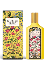 euaden Gucci Flora Gorgeous Orchid kadın parfümü, sarı şişe tasarımı ve çiçek desenli kutusu ile 100 ml EDP