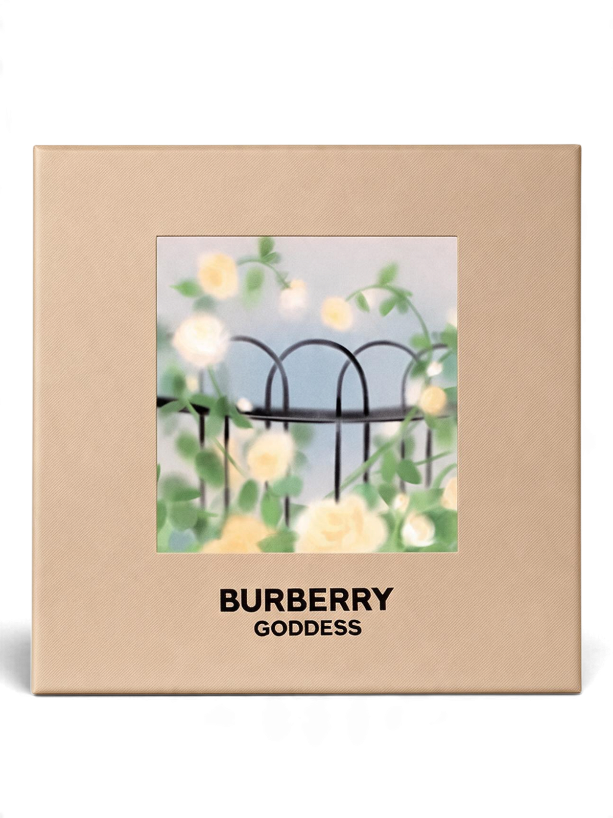 euaden Burberry Goddess hediye seti, bej renkli şık kutu tasarımı ve çiçekli görsel detaylarıyla zarif bir sunum.