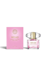 euaden Versace Bright Crystal 90 ml kadın parfümü, pembe kutusu ve kristal kapaklı zarif cam şişesiyle