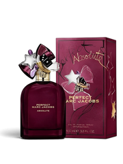 euaden Marc Jacobs Perfect Absolute kadın parfümü, koyu mor şişesi ve ikonik süslemeli kapağı ile 100 ml kutusunda.