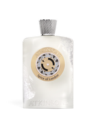 euaden Atkinsons Spice of London unisex parfum intense, beyaz cam şişeli, gümüş kapaklı ve altın detaylı lüks parfüm