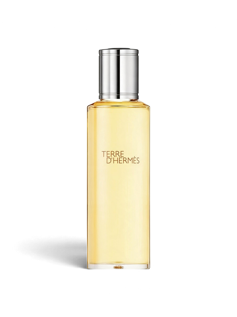 euaden Hermès Terre d'Hermès Pure Parfum 125 ml erkek parfüm dolum şişesi, kehribar renkli cam ve metal kapaklı tasarım