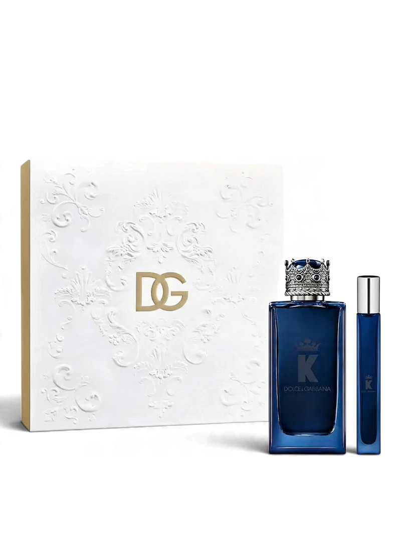 euaden Dolce & Gabbana K EDP Intense erkek parfüm hediye seti, 100ml şişe ve 10ml seyahat boyu parfüm içerir.