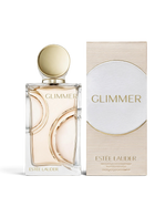 euaden Estée Lauder Glimmer kadın parfümü, şık cam şişesi ve zarif kutusu ile beyaz arka planda sergileniyor.