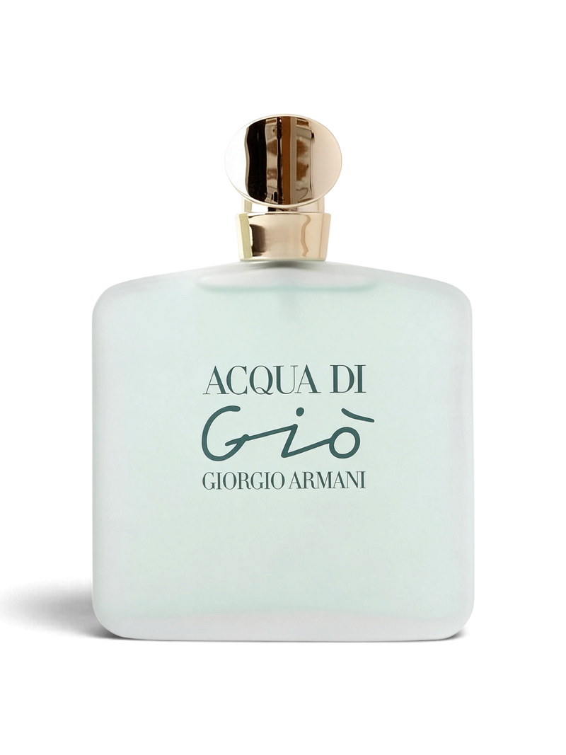 Euaden Giorgio Armani Acqua Di Gio kadın parfümü, buzlu cam şişesi ve altın rengi kapağı ile zarif çiçeksi koku.