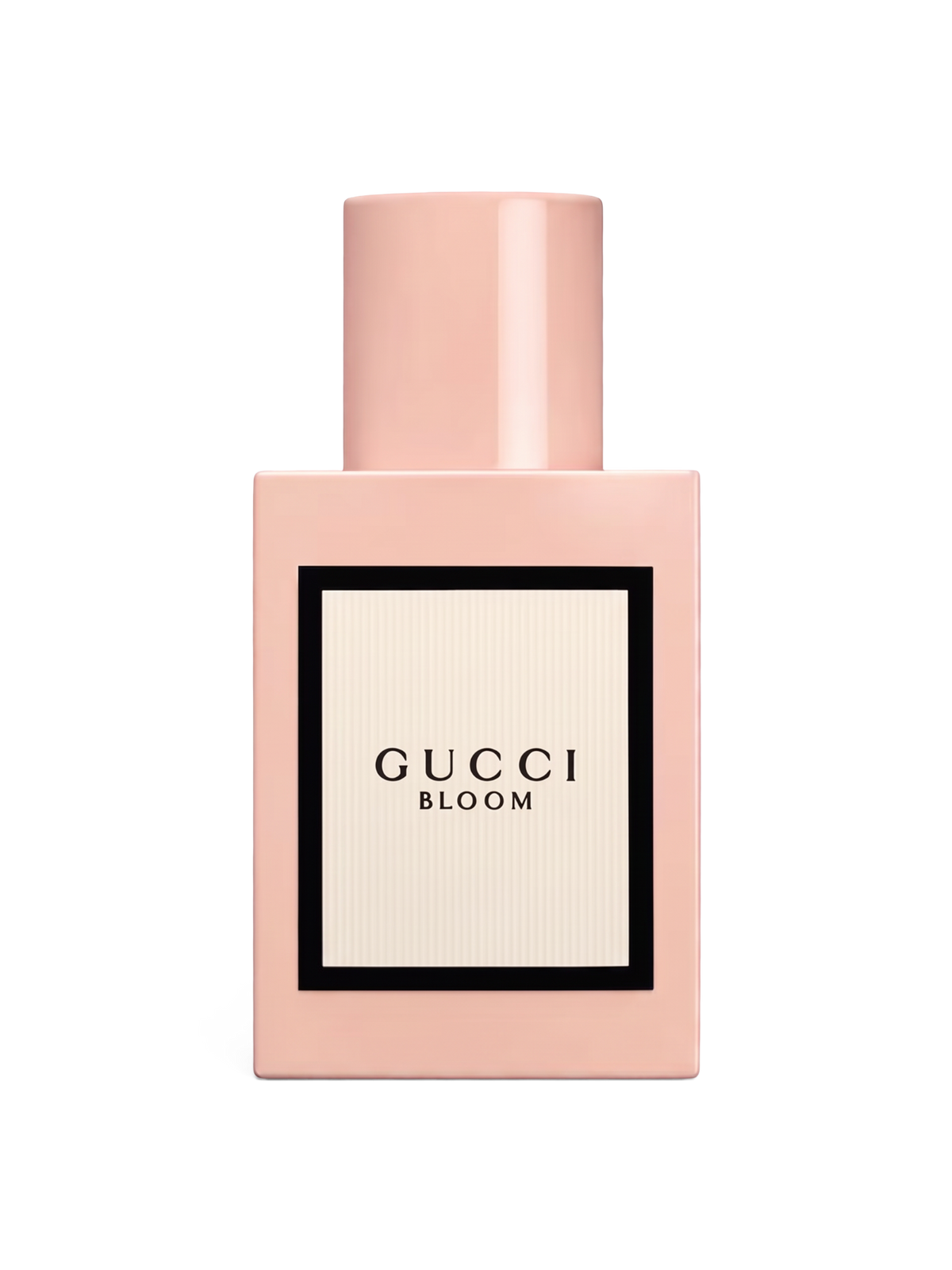 euaden Gucci Bloom kadın parfümü, pudra pembesi şişesi ve zarif beyaz etiket tasarımıyla 100 ml EDP