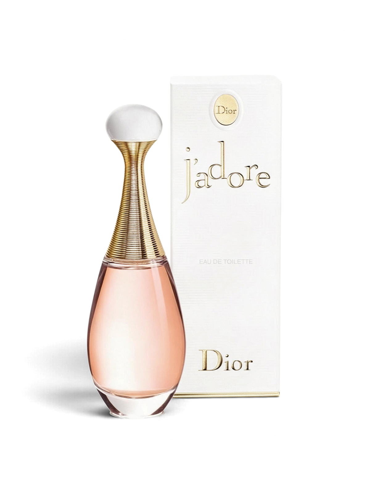 euaden Dior J'adore Eau de Toilette 100 ml kadın parfümü, ikonik altın detaylı şişesi ve beyaz kutusu ile