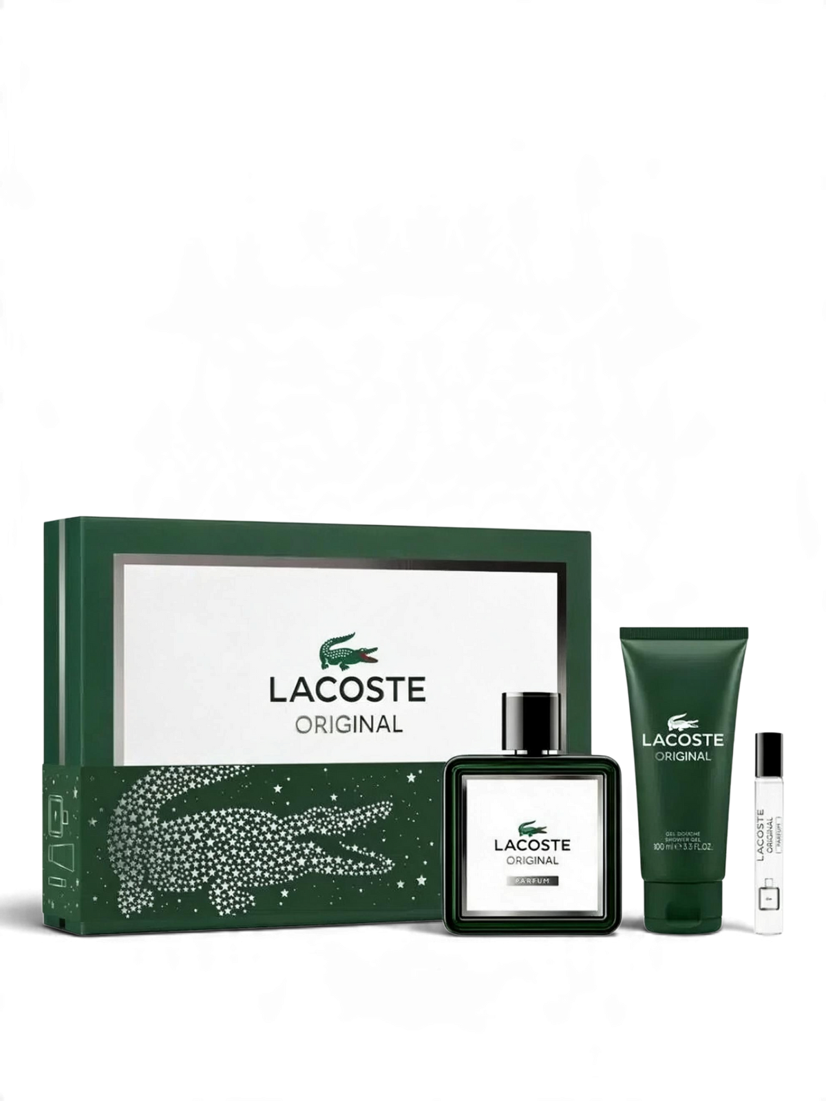 euaden Lacoste Original erkek parfüm seti, 100ml parfüm, duş jeli ve seyahat boyu parfüm içeren şık hediye kutusu
