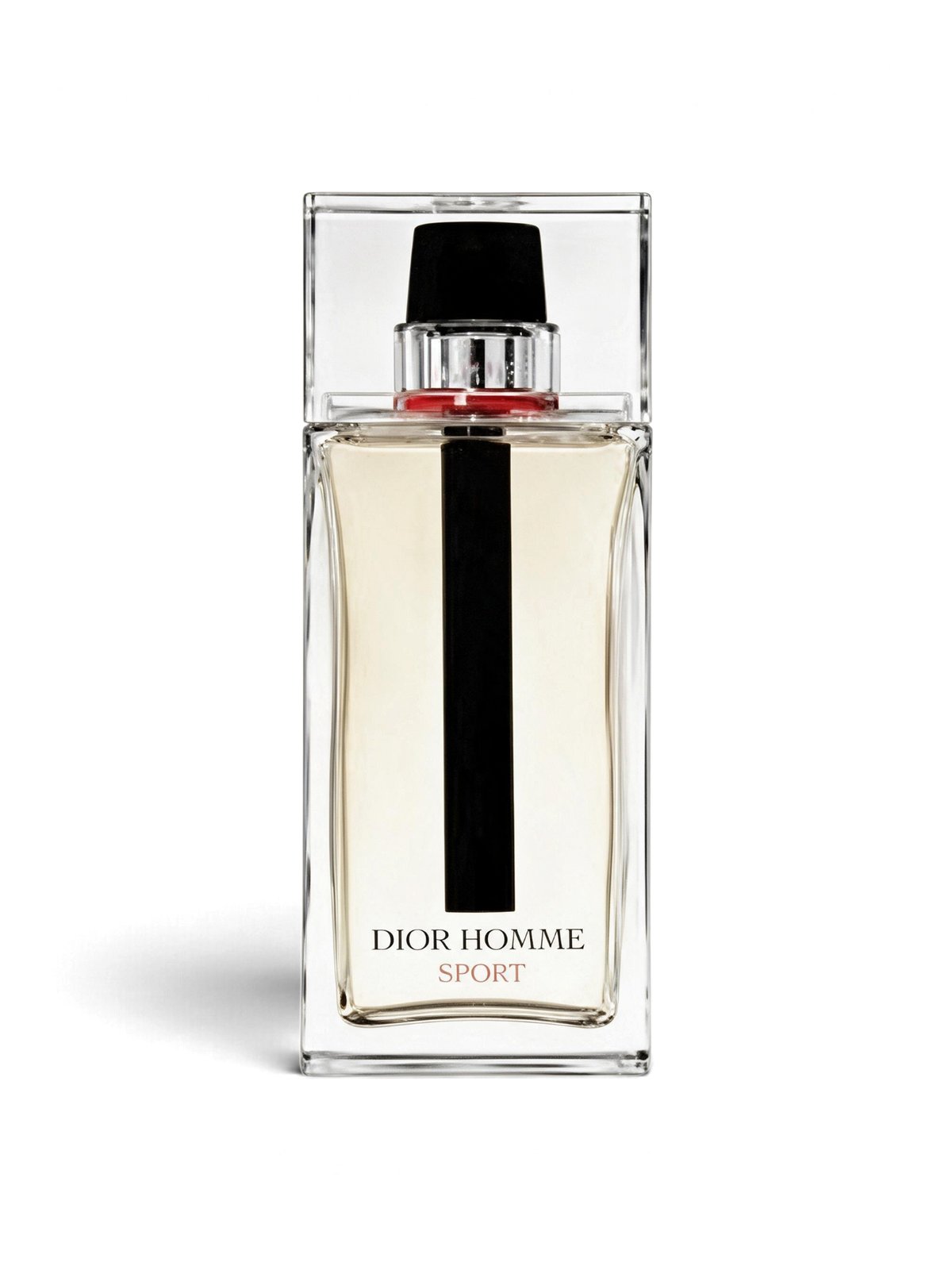 Euaden tarafından sunulan, şeffaf cam şişeli ve siyah kapaklı Dior Homme Sport erkek parfümü 125 ml