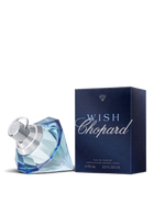 euaden Chopard Wish kadın parfümü, elmas kesimli mavi şişesi ve lacivert kutusu ile zarif bir sunumda.