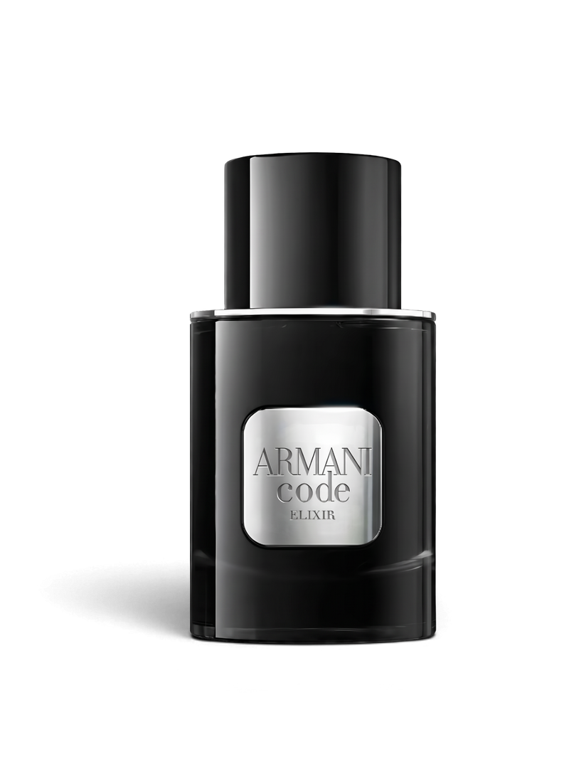 euaden Giorgio Armani Code Elixir erkek parfümü, şık siyah cam şişesi ve gümüş detaylı tasarımıyla 50 ml