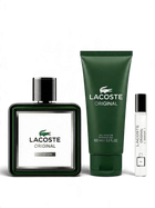 euaden Lacoste Original erkek parfüm seti; 100ml parfüm şişesi, 100ml duş jeli ve 7.5ml seyahat boyu parfüm içerir.