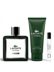 euaden Lacoste Original erkek parfüm seti; 100ml parfüm şişesi, 100ml duş jeli ve 7.5ml seyahat boyu parfüm içerir.