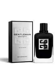 euaden Givenchy Gentleman Society 100 ml erkek parfümü, şık siyah şişesi ve gümüş detaylı kutusuyla