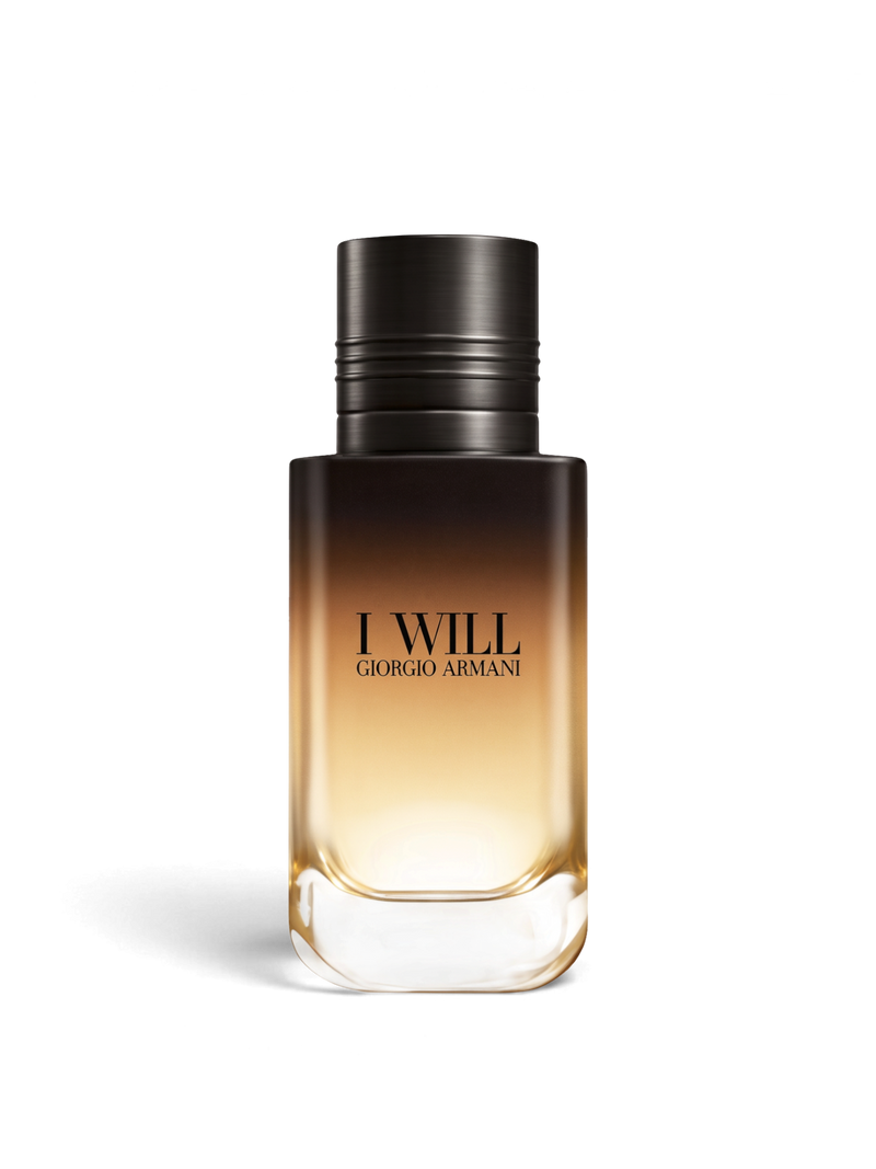euaden Giorgio Armani I Will kadın parfümü, degrade geçişli şık cam şişesi ve siyah kapak tasarımıyla