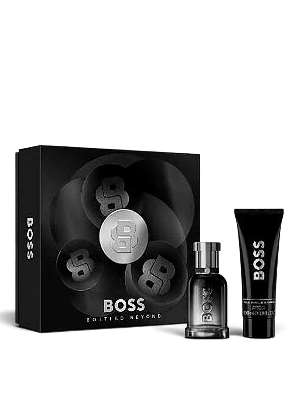 euaden Hugo Boss Bottled Beyond erkek parfüm hediye seti, 100ml EDP, duş jeli ve seyahat boyu parfüm içerir.