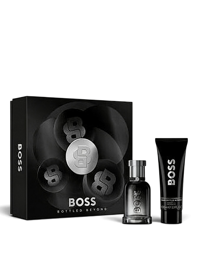 euaden Hugo Boss Bottled Beyond erkek parfüm hediye seti, 100ml EDP, duş jeli ve seyahat boyu parfüm içerir.