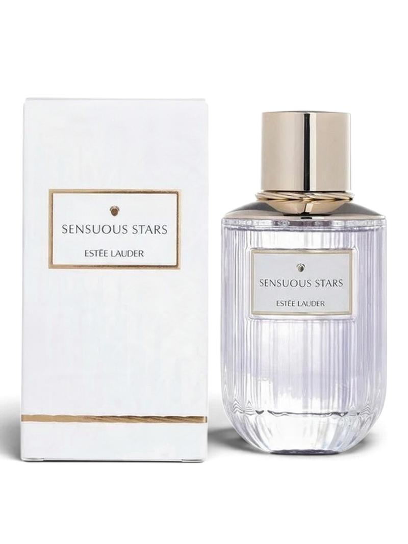 euaden Estée Lauder Sensuous Stars kadın parfümü, şık cam şişesi ve beyaz kutusu ile zarif bir tasarım sunuyor.