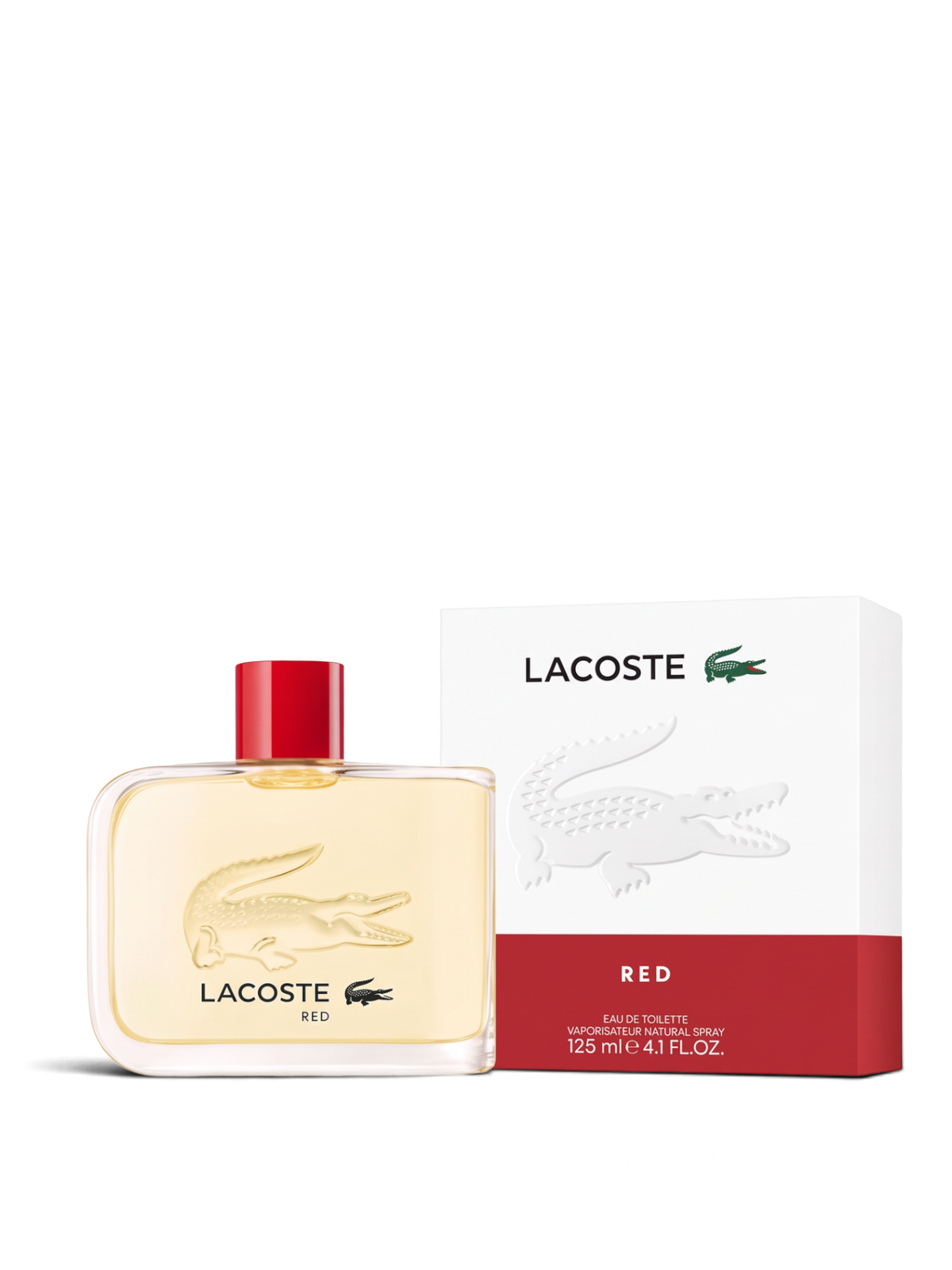 euaden Lacoste Red erkek parfümü, şık cam şişesi ve beyaz kırmızı kutusu ile dinamik ve maskülen bir koku seçeneği.