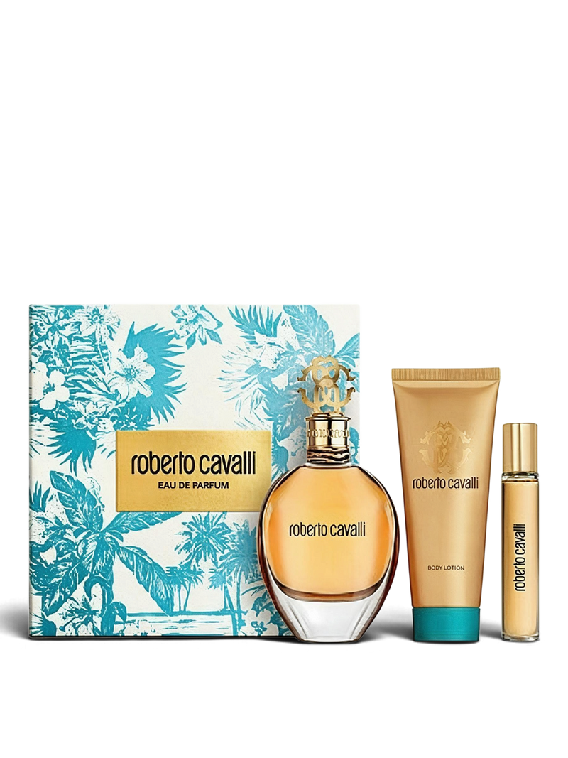 euaden Roberto Cavalli Signature kadın parfüm seti, 75ml EDP, 100ml vücut losyonu ve 15ml seyahat boyu parfüm içerir.