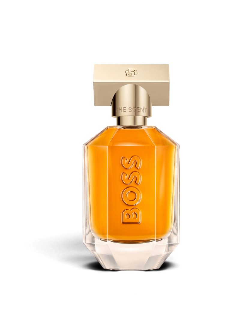 euaden Hugo Boss Boss The Scent For Her Intense EDP kadın parfümü, altın kapaklı şık cam şişesiyle