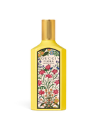 euaden Gucci Flora Gorgeous Orchid kadın parfümü, sarı şişeli, çiçek desenli etiketli ve altın kapaklı 100 ml EDP