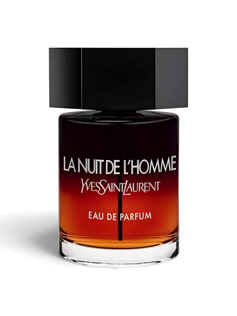 euaden Yves Saint Laurent La Nuit de L'Homme erkek parfümü, siyah kapaklı degrade kehribar cam şişe tasarımı