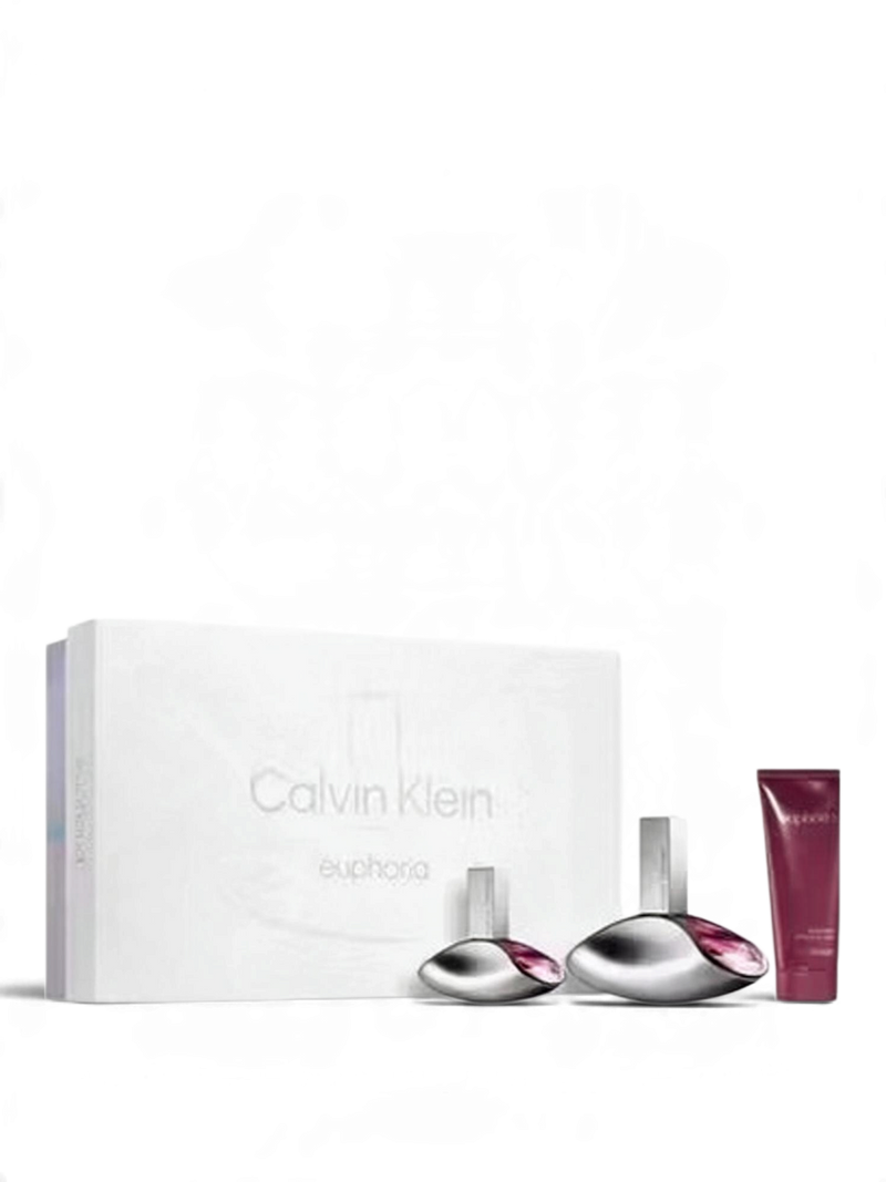 euaden Calvin Klein Euphoria kadın parfüm hediye seti; 100ml ve 30ml EDP parfümler ile 100ml vücut losyonu içerir.