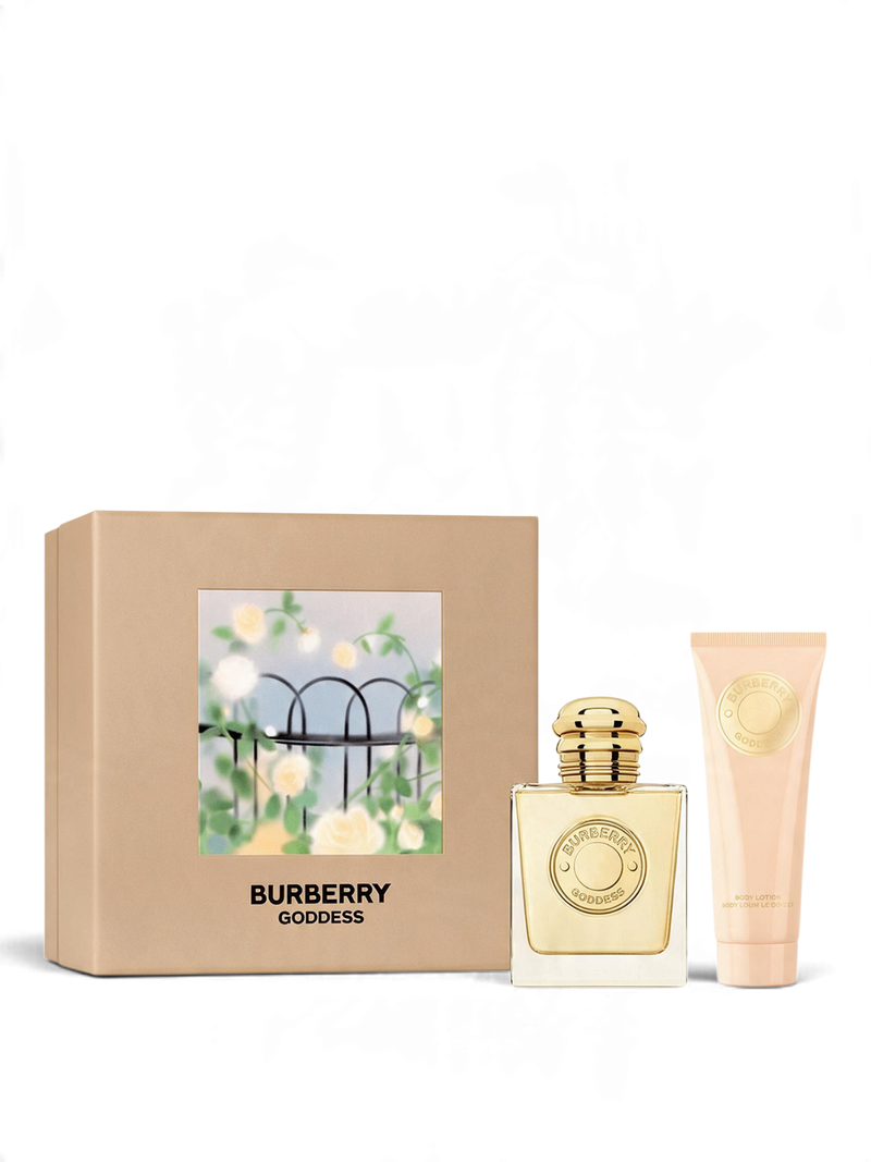 euaden Burberry Goddess hediye seti, 50ml parfüm şişesi, 75ml vücut losyonu ve şık kutusu ile birlikte.