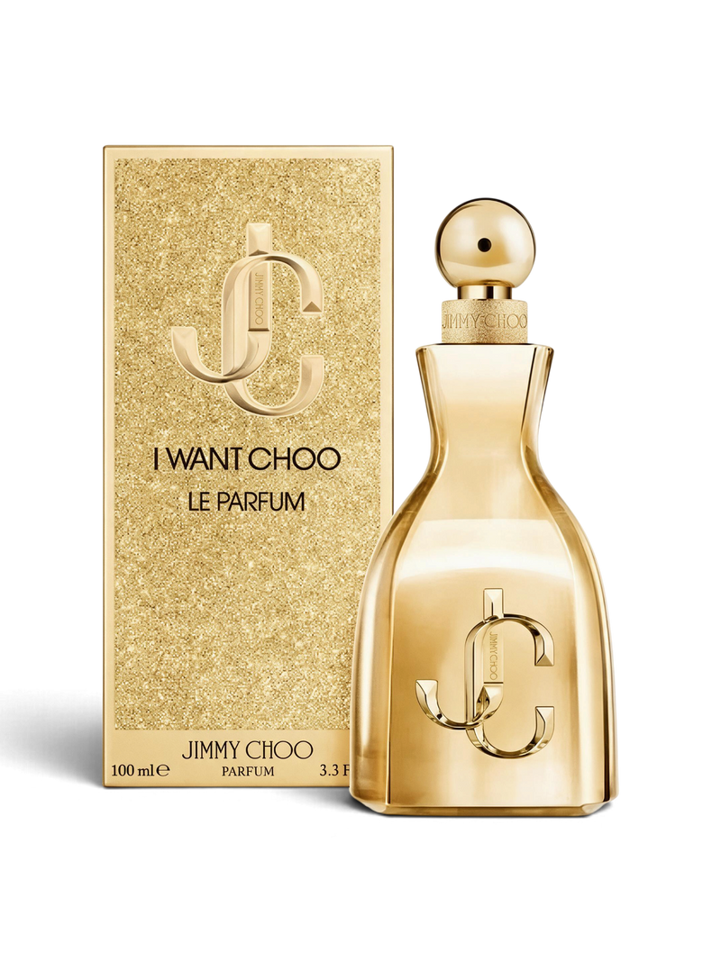 euaden Jimmy Choo I Want Choo Le Parfum 100 ml kadın parfümü, altın rengi ışıltılı şişesi ve şık kutusuyla