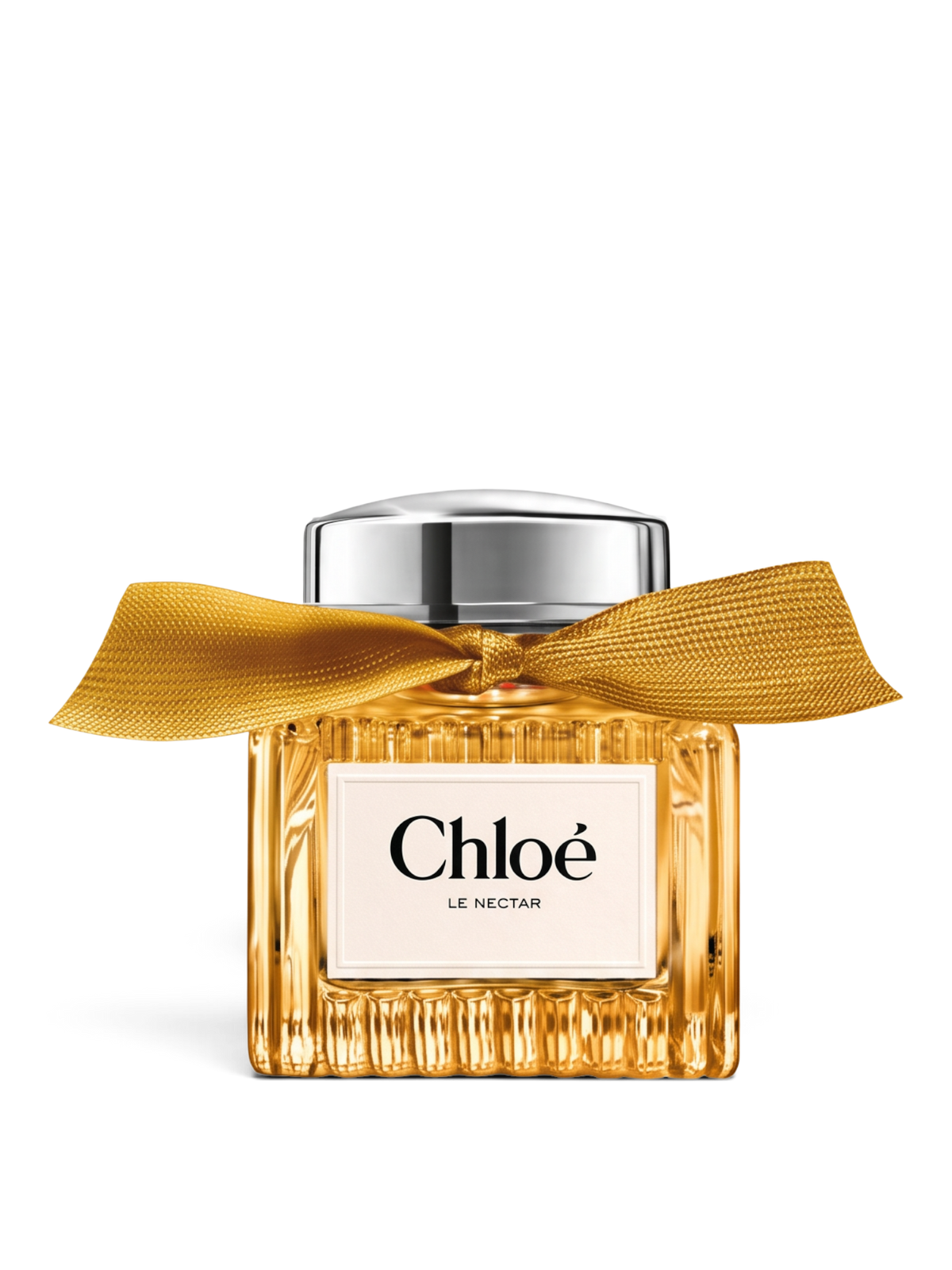 euaden Chloe Le Nectar Parfum Intense, altın sarısı cam şişesi ve zarif kurdele detayıyla lüks kadın parfümü.