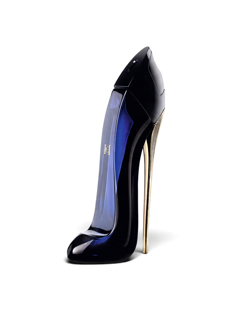 Euaden Carolina Herrera Good Girl EDP, ikonik stiletto tasarımlı lacivert cam şişesi ve altın rengi ince topuğuyla