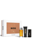 Euaden Hugo Boss The Scent erkek parfüm hediye seti, 100ml EDT, duş jeli ve deodorant içeren şık kutulu set.