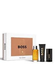 Euaden Hugo Boss The Scent erkek parfüm hediye seti, 100ml EDT, duş jeli ve deodorant içeren şık kutulu set.