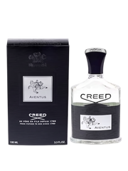 Euaden güvencesiyle sunulan 100 ml Creed Aventus erkek parfümü, siyah kutusu ve ikonik cam şişesiyle.