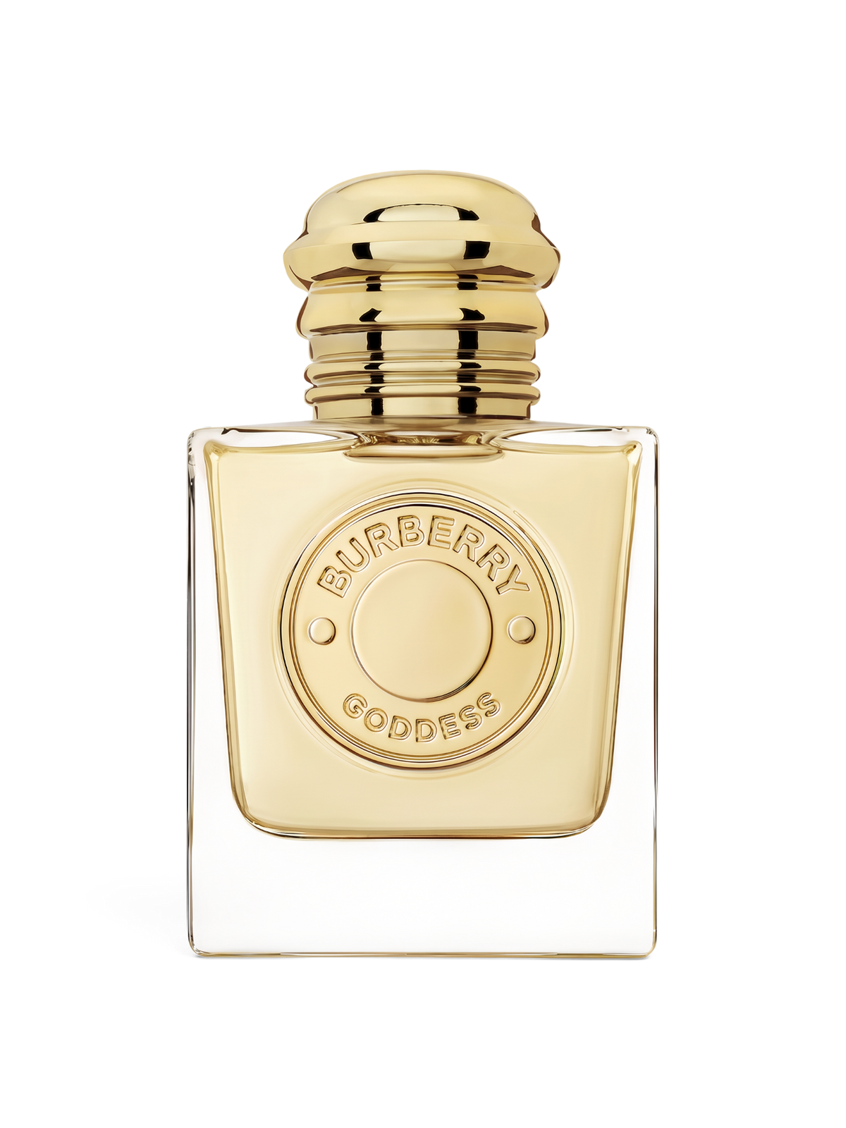euaden Burberry Goddess EDP kadın parfümü, altın detaylı şık cam şişesi ve zarif tasarımıyla 100 ml boyutu.