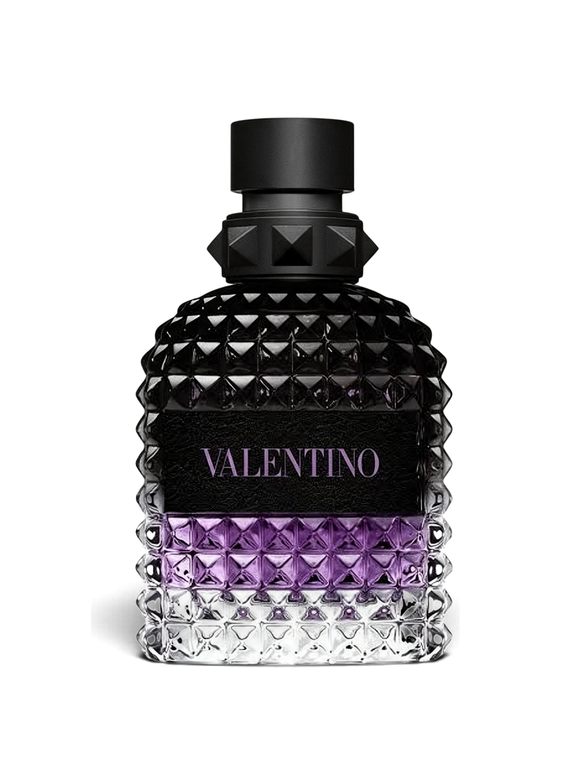 euaden Valentino Uomo Born In Roma Purple Melancholia erkek parfümü, ikonik çivili cam şişesi ve mor detaylarıyla