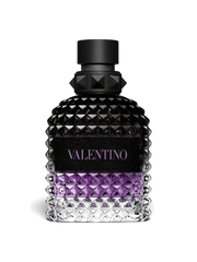 euaden Valentino Uomo Born In Roma Purple Melancholia erkek parfümü, ikonik çivili cam şişesi ve mor detaylarıyla