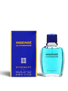 euaden Givenchy Insensé Ultramarine 100 ml erkek parfümü, mavi cam şişesi ve ikonik lacivert kutusu ile