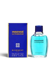 euaden Givenchy Insensé Ultramarine 100 ml erkek parfümü, mavi cam şişesi ve ikonik lacivert kutusu ile
